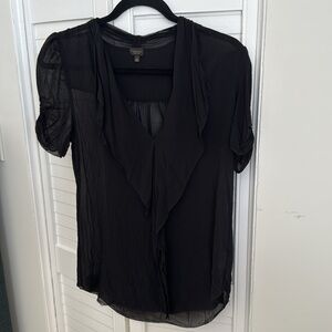 Aritzia Babaton Black Silk Ruffle Blouse, XS